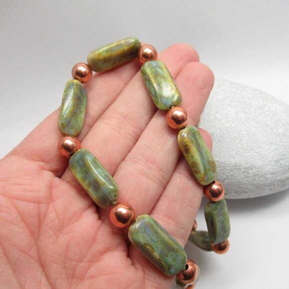Earthy Czech and Copper bead necklace - Picture 8 of 10